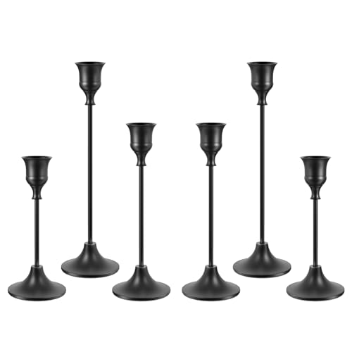 NLBTW Set of 6 Black Candle Holders for Taper Vintage Candlestick Holder Decorative Metal Candle Sticks Home Decor Centerpieces for Table Mantel Festive Decorations