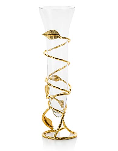 Classic Touch Decorium Clear Glass Vase with Gold Leaf Design Base-Measures: 16" H - Image 1