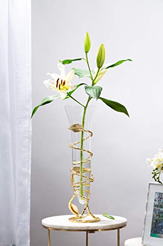 Classic Touch Decorium Clear Glass Vase with Gold Leaf Design Base-Measures: 16" H - Image 2