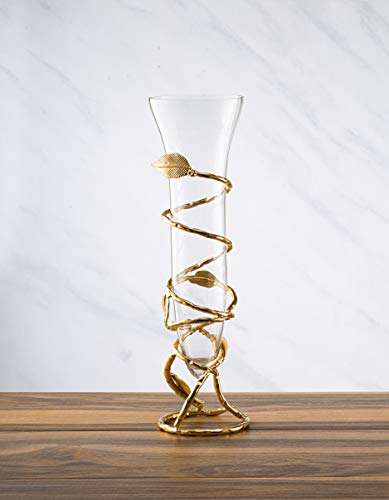 Classic Touch Decorium Clear Glass Vase with Gold Leaf Design Base-Measures: 16" H - Image 3