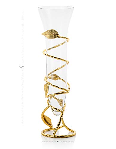 Classic Touch Decorium Clear Glass Vase with Gold Leaf Design Base-Measures: 16" H - Image 4
