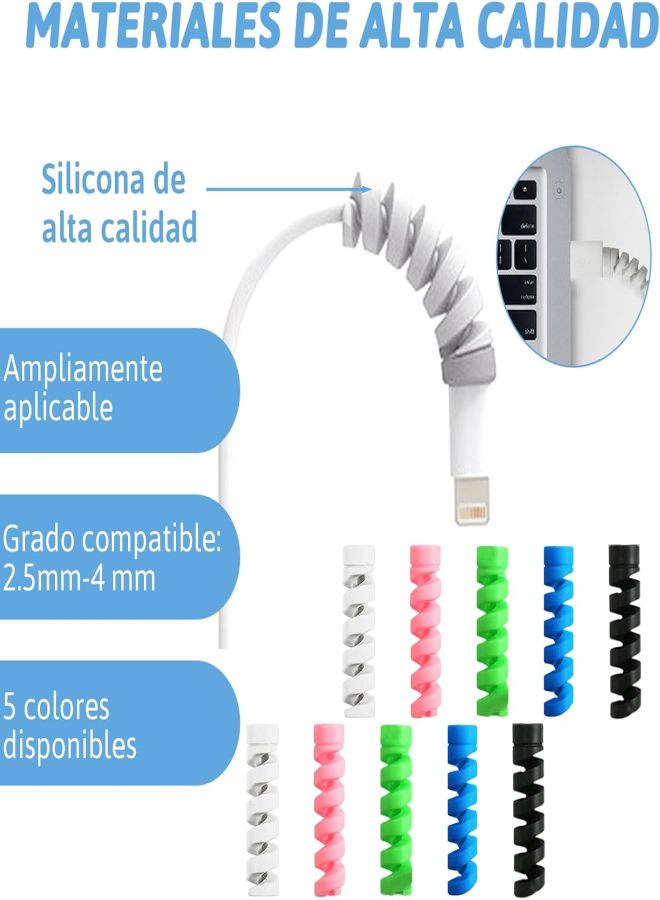 10-piece set of Type-C data cable protective cover, spiral multi-function data cable anti-break identification cover (multi-color) - Image 3