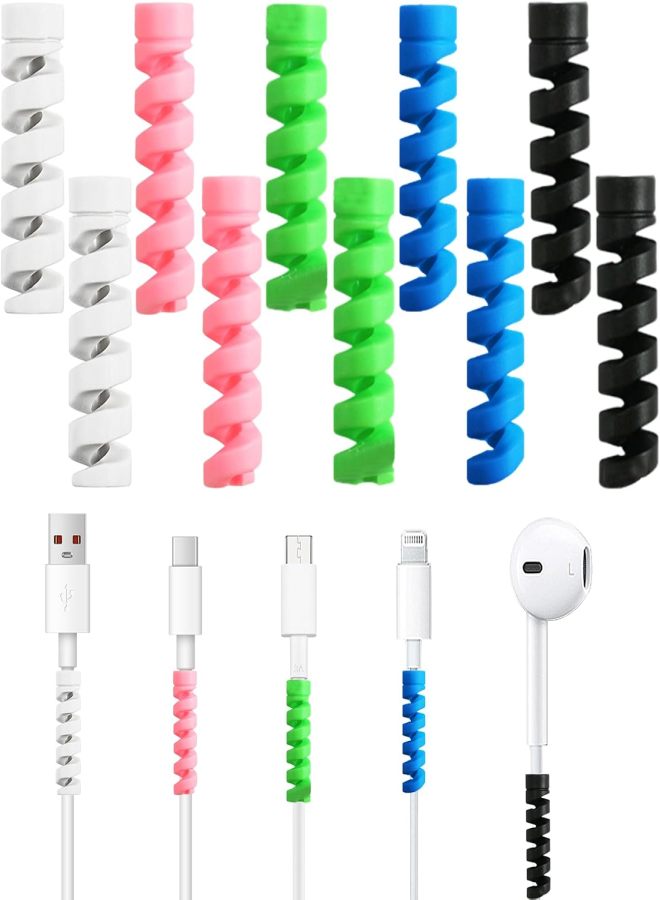 10-piece set of Type-C data cable protective cover, spiral multi-function data cable anti-break identification cover (multi-color) - Image 1