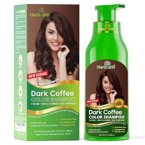 Herbishh Hair Color Shampoo for Gray Hair Natural Hair Dye Shampoo Colors Hair in Minutes Lasts Up To 34 Weeks 500ML 3In1 Hair Color Colors Cleanses and Conditions Dark Coffee - Image 1