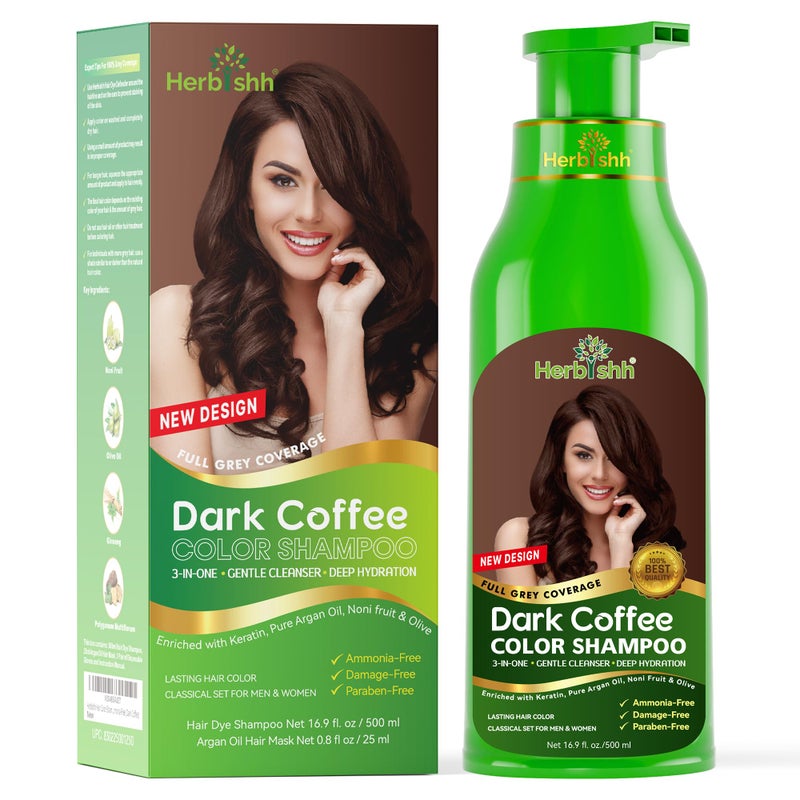 Herbishh Hair Color Shampoo for Gray Hair Natural Hair Dye Shampoo Colors Hair in Minutes Lasts Up To 34 Weeks 500ML 3In1 Hair Color Colors Cleanses and Conditions Dark Coffee - Image 2