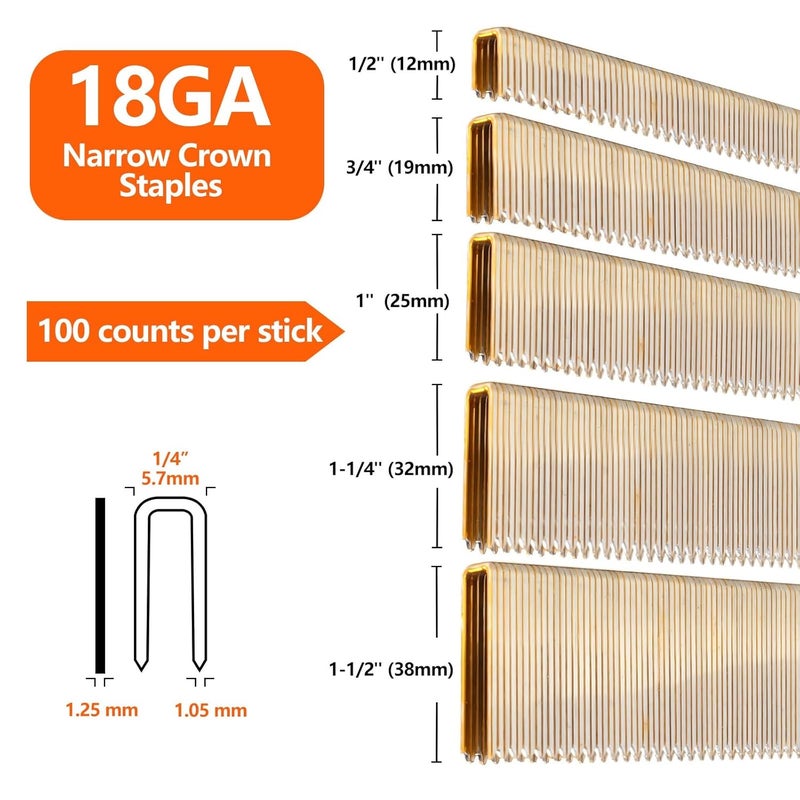 SITLDY 1000-Count 1/2 Inch Length, 18 Gauge 1/4 Inch Narrow Crown Staples, Heavy Duty Beveled Chiseled Pointed Galvanized Staples, for Pneumatic, Electric 18GA Stapler Gun - Image 2