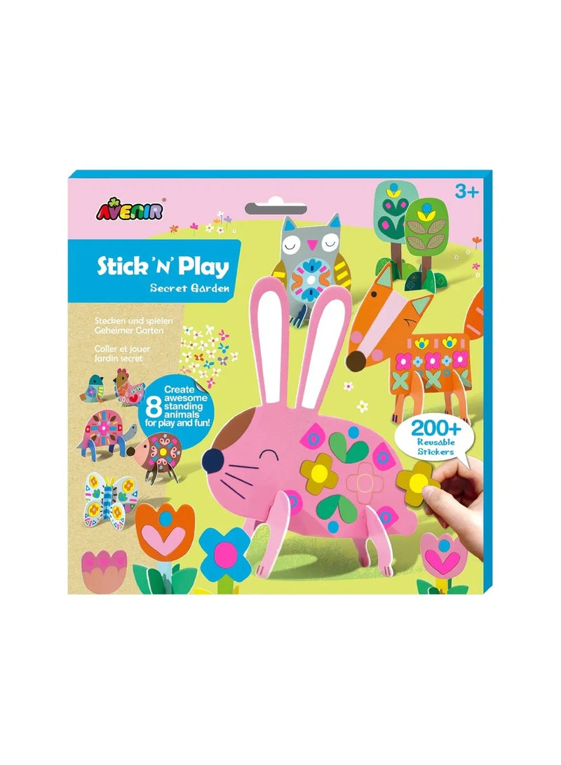 Avenir Stick 'N Play Series - Secret Garden 200+ Reusable Stickers for Endless Fun! Create Play Scenes with 8 Illustrated Theme Cards, Make Your Own Animal Figures For Kids 3+ - Image 1