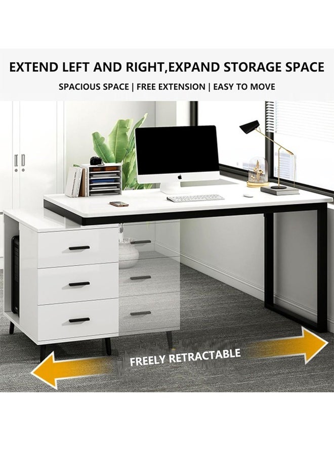 Raffine Modern Length Retractable Design Home Office Desk Multifunction Table Built in CPU Storage Rack Computer Desk Workstation with 3 Drawers 120x60x75 cm  - Image 3