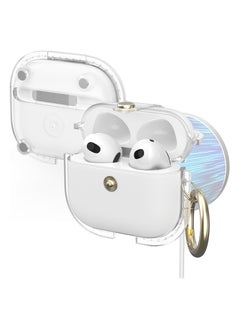 AirPods 3 Case Cover Soft Protective Cover with Keychain Built-in Magnets for MagSafe Charging Soft TPU Metal Snap Closure Portable Cover with Keychain for AirPods 3rd Generation 2021
