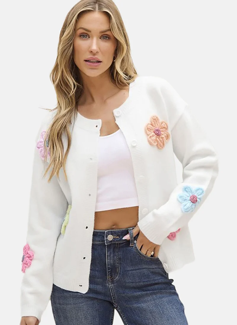 يونيكي Women Floral Printed Round Neck Long Sleeves Cardigan