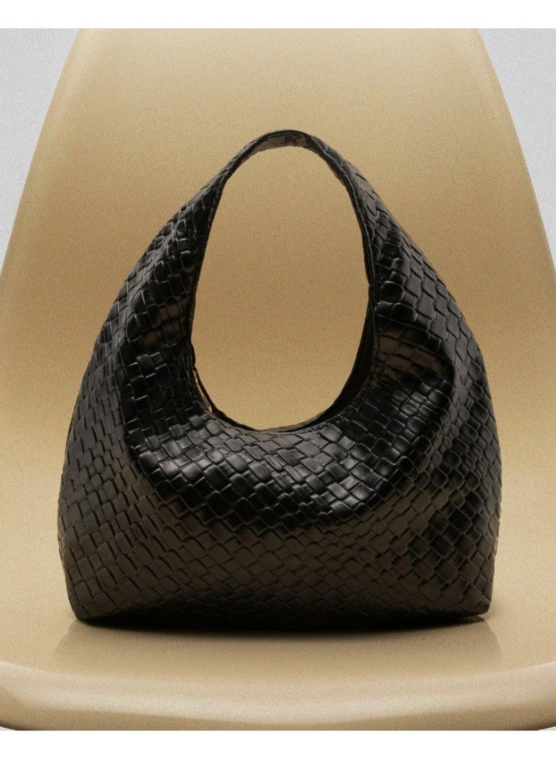 Shein Bag, Suitable For Outings, Dates And Commuting. Fashion Asymmetric Square Handbag, PU Woven Texture Tote Bag, Daily Work Bag - Image 1