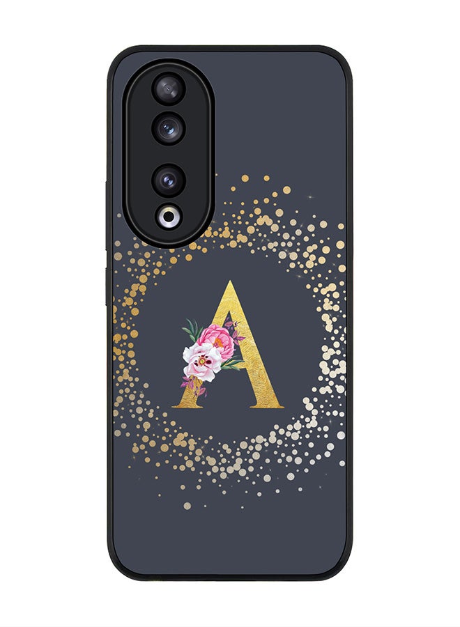 Stylizedd Rugged Black edge case for Honor 90 5G, Slim fit Flexible Anti Drop Thin Cover - Custom Monogram Initial Letter Floral Pattern Alphabet - A  (Grey ) - Image 1