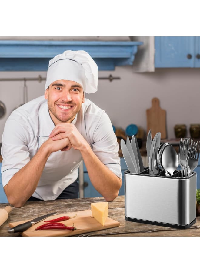 Utensil Holder Utensil Crock Kitchen Utensil Organizer Stainless Steel Kitchen Utensils Silverware Caddy Large Capacity Flatware Caddy Spoon Spatula Utensil Storage For Kitchen Countertop - Image 2