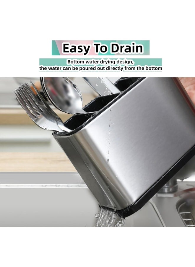 Utensil Holder Utensil Crock Kitchen Utensil Organizer Stainless Steel Kitchen Utensils Silverware Caddy Large Capacity Flatware Caddy Spoon Spatula Utensil Storage For Kitchen Countertop - Image 4
