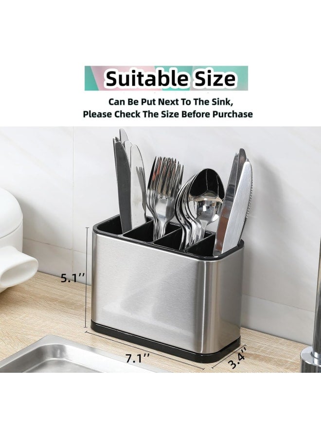 Utensil Holder Utensil Crock Kitchen Utensil Organizer Stainless Steel Kitchen Utensils Silverware Caddy Large Capacity Flatware Caddy Spoon Spatula Utensil Storage For Kitchen Countertop - Image 3
