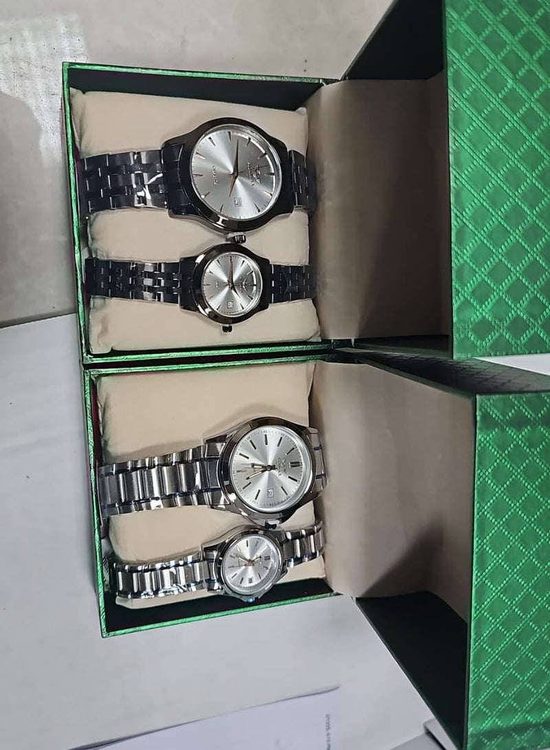 Beauenty Couple Watch Set Stainless Steel Strap Round Dial Watch Waterproof Calendar Watch Gift for Men Women Multi-style - Image 1