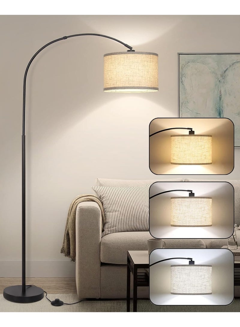 Arc Floor Lamp, Modern Floor Lamp with 3 Color Temperature, Tall Lamp for Living Room with Foot Switch, Arc Floor Lamp with Adjustable Hanging Drum Shade, Weighted Base Black 1890x946 mm