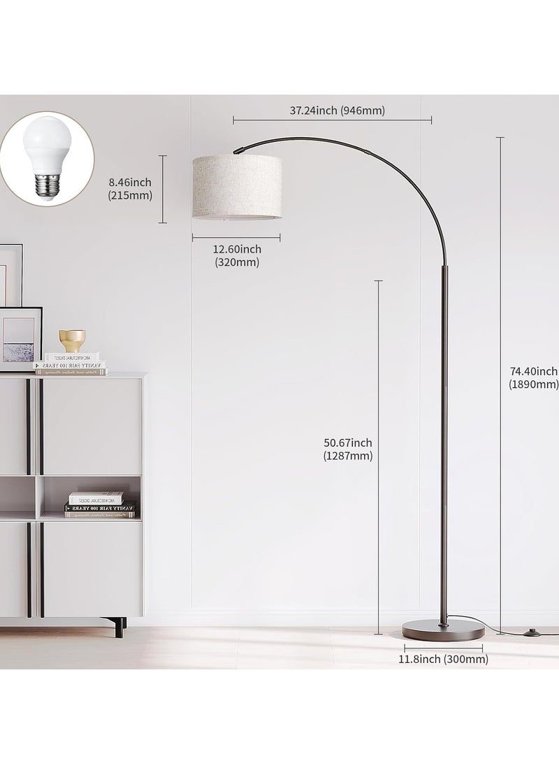 Arc Floor Lamp, Modern Floor Lamp with 3 Color Temperature, Tall Lamp for Living Room with Foot Switch, Arc Floor Lamp with Adjustable Hanging Drum Shade, Weighted Base Black 1890x946 mm