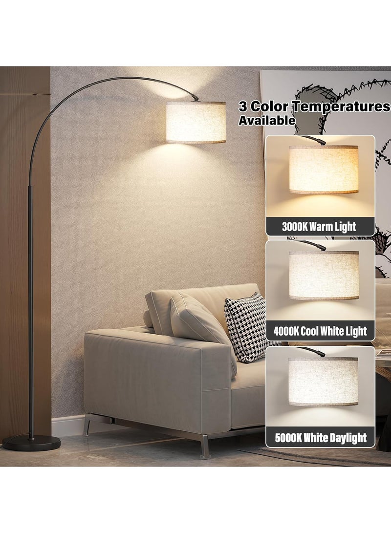 Arc Floor Lamp, Modern Floor Lamp with 3 Color Temperature, Tall Lamp for Living Room with Foot Switch, Arc Floor Lamp with Adjustable Hanging Drum Shade, Weighted Base Black 1890x946 mm