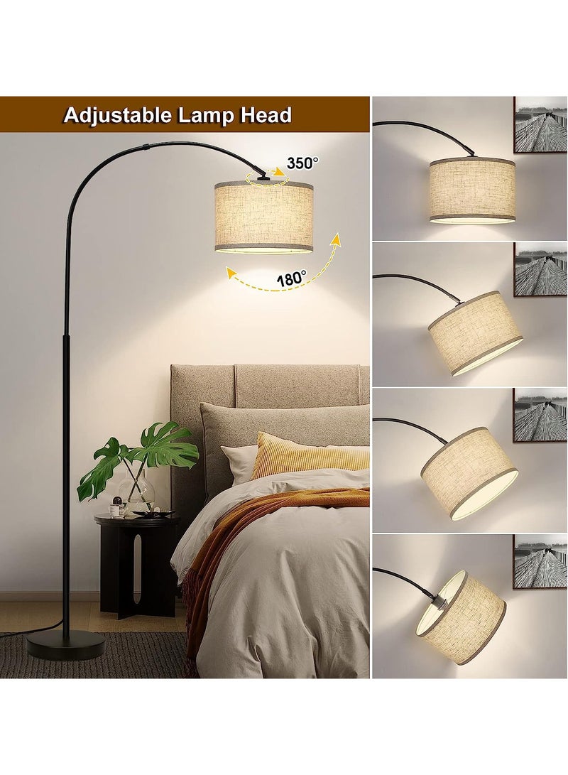 Arc Floor Lamp, Modern Floor Lamp with 3 Color Temperature, Tall Lamp for Living Room with Foot Switch, Arc Floor Lamp with Adjustable Hanging Drum Shade, Weighted Base Black 1890x946 mm