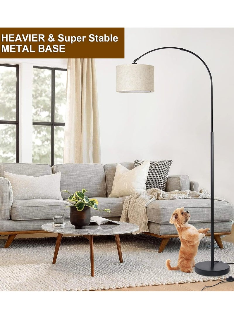 Arc Floor Lamp, Modern Floor Lamp with 3 Color Temperature, Tall Lamp for Living Room with Foot Switch, Arc Floor Lamp with Adjustable Hanging Drum Shade, Weighted Base Black 1890x946 mm
