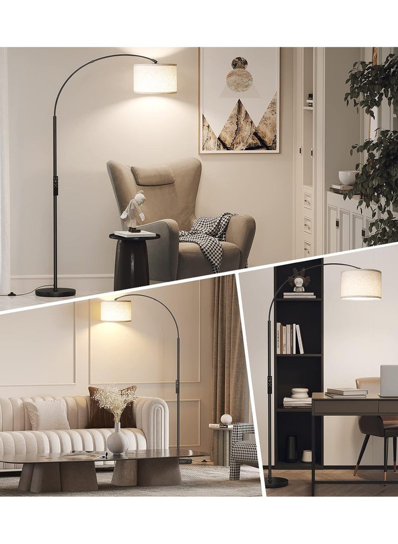 Arc Floor Lamp, Modern Floor Lamp with 3 Color Temperature, Tall Lamp for Living Room with Foot Switch, Arc Floor Lamp with Adjustable Hanging Drum Shade, Weighted Base Black 1890x946 mm