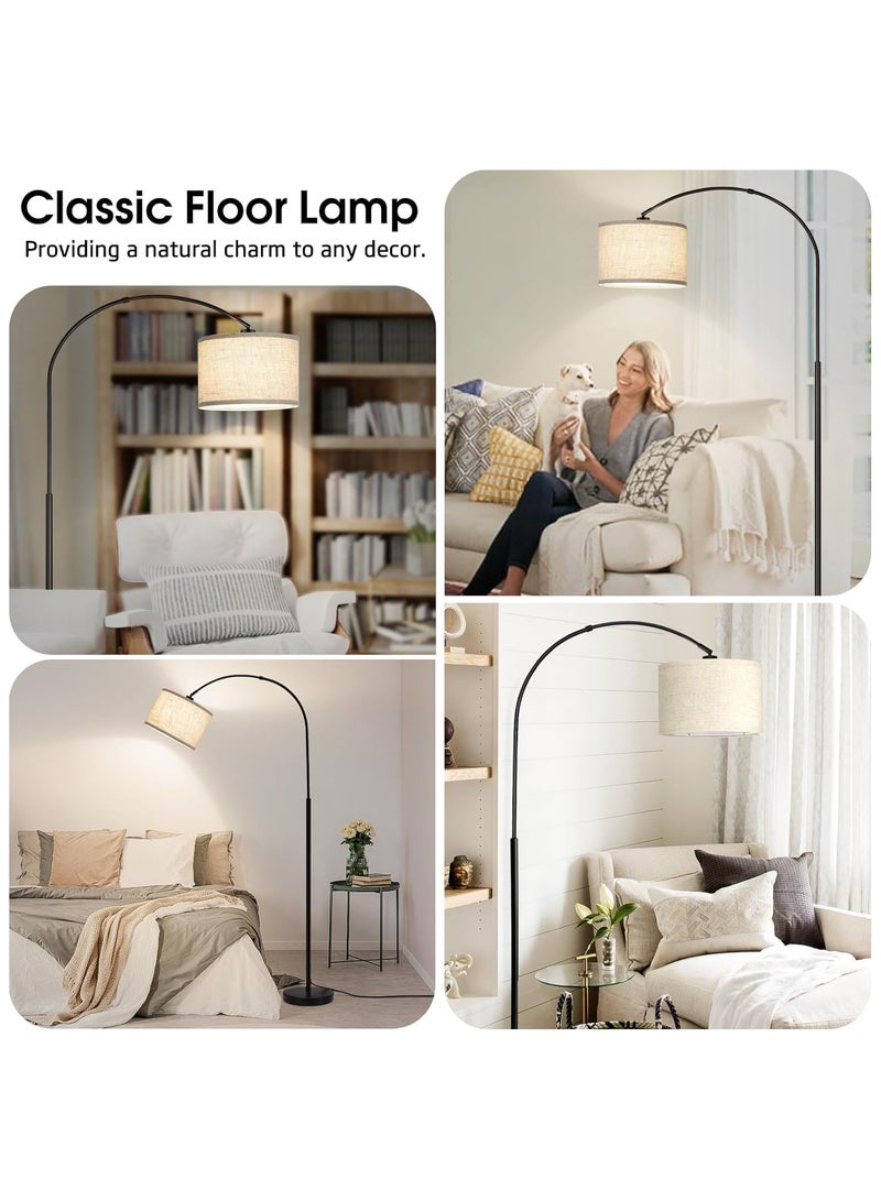 Arc Floor Lamp, Modern Floor Lamp with 3 Color Temperature, Tall Lamp for Living Room with Foot Switch, Arc Floor Lamp with Adjustable Hanging Drum Shade, Weighted Base Black 1890x946 mm
