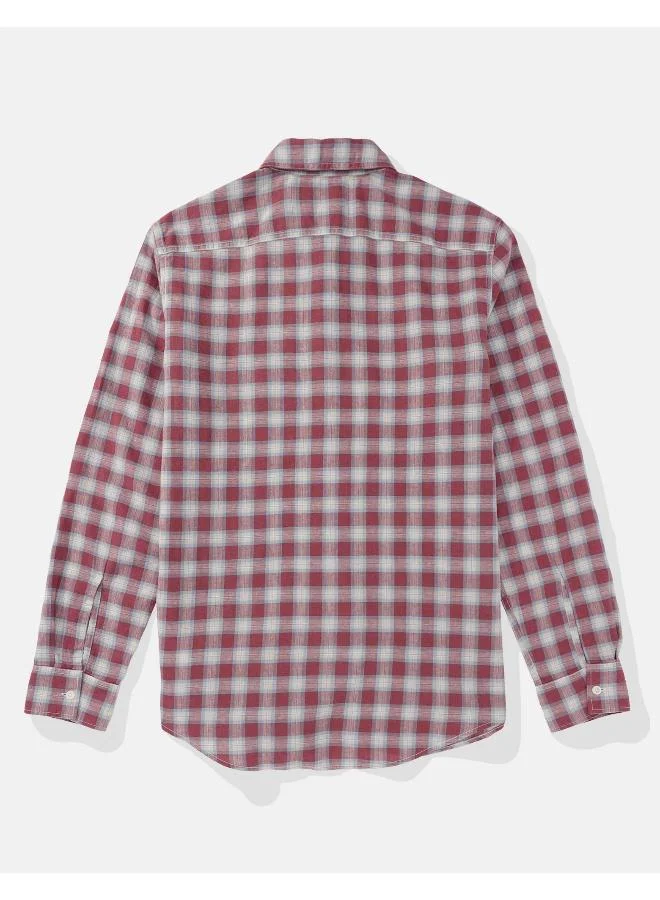 امريكان ايجل Checked Slim Fit Linen Blend Button Down Shirt