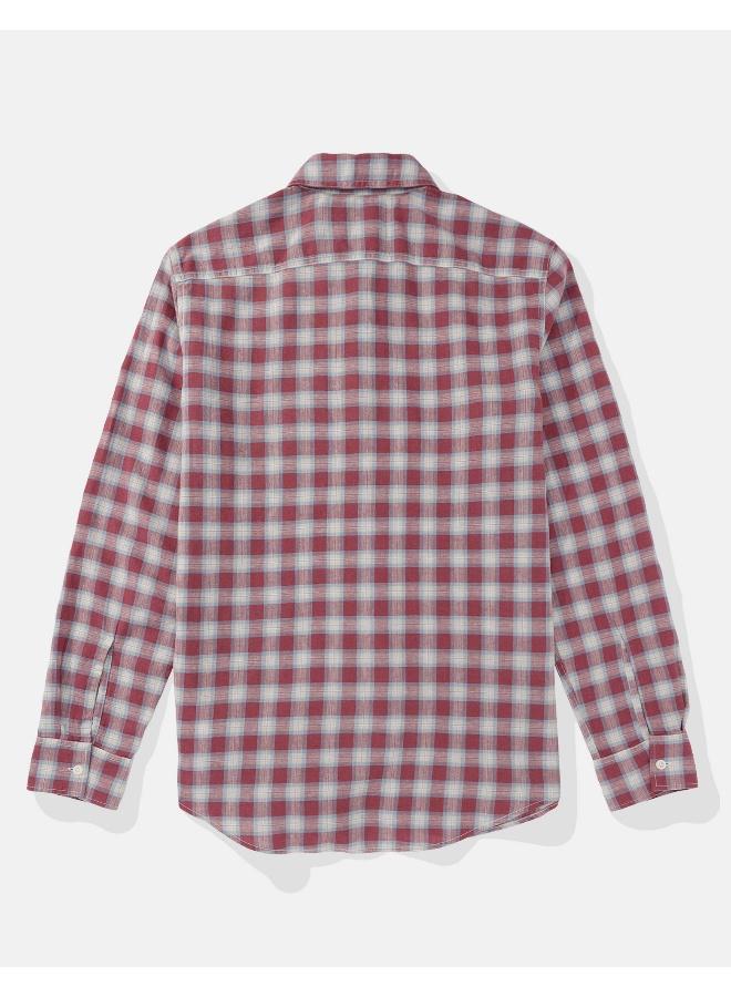 Checked Slim Fit Linen Blend Button Down Shirt