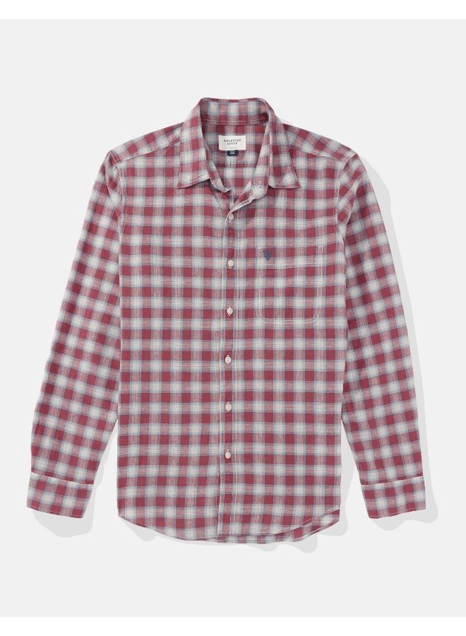 Checked Slim Fit Linen Blend Button Down Shirt