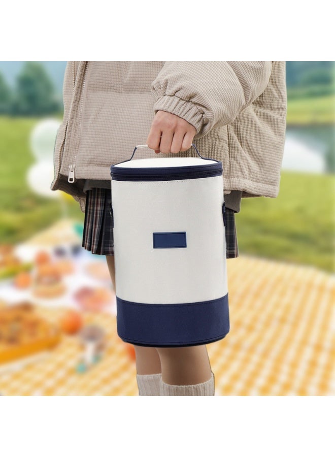 هابي هوم حقيبة تبريد يابانية معزولة مقاومة للماء حقيبة غداء كبيرة سعة عالية تصميم عملي لحفظ الطعام والمشروبات الساخنة والباردة في العمل، المدرسة، التخييم والسفر-بيج/أزرق - Image 5