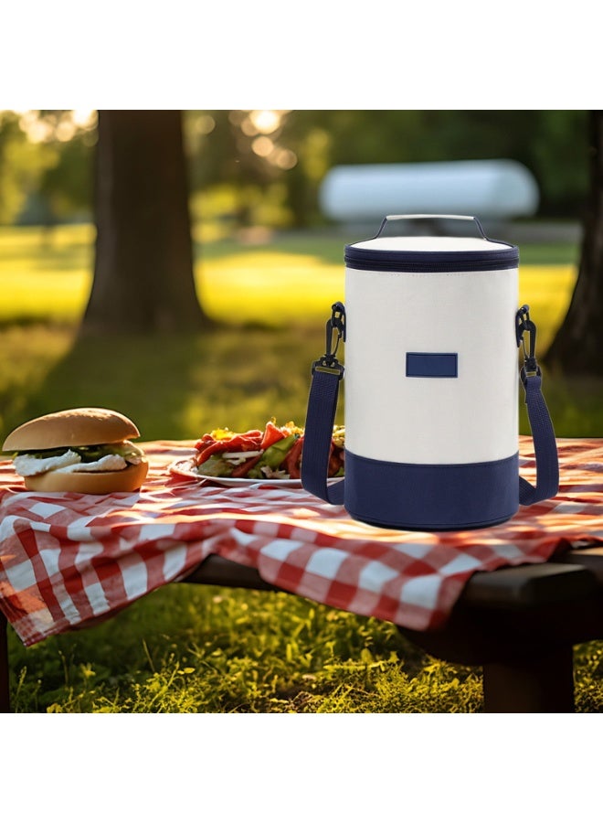 هابي هوم حقيبة تبريد يابانية معزولة مقاومة للماء حقيبة غداء كبيرة سعة عالية تصميم عملي لحفظ الطعام والمشروبات الساخنة والباردة في العمل، المدرسة، التخييم والسفر-بيج/أزرق - Image 2