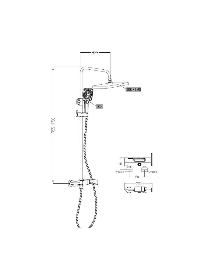 DANUBE HOME Milano Mila Rain Shower Mixer W/Shower Set Brush Nickel | Metal Body Shower Panel | Rain Shower Set For Toilet Bathroom Washroom Shower Room - Brushed Nickel  - Image 3