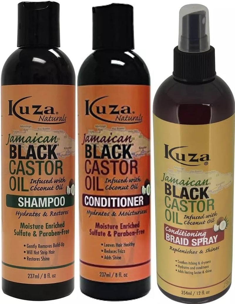 HB Kuza Jamaican Black Castor Oil Shampoo Conditioner and Conditioning Braid Spray