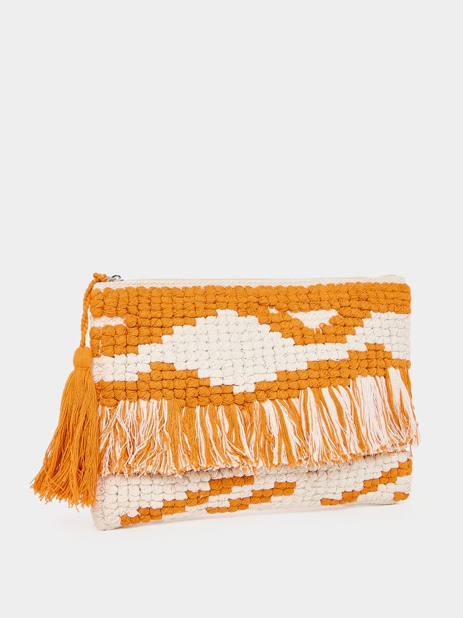 Styli Styli Pattern Fringe Clutch with Tassel Detail - Image 1