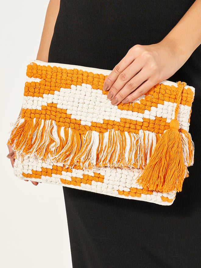 Styli Styli Pattern Fringe Clutch with Tassel Detail - Image 3