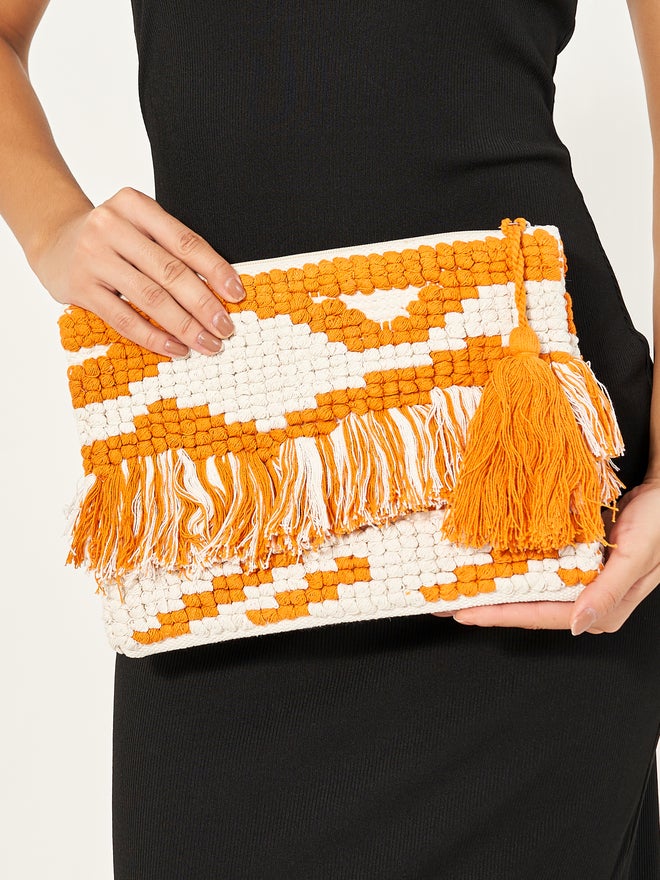 Styli Styli Pattern Fringe Clutch with Tassel Detail - Image 2