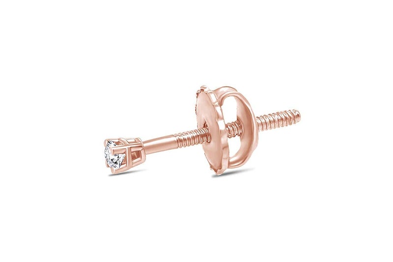 AFFY Mini Micro Natural Diamond Single Stud Screw Back Earring For Her In 14K Solid Rose Gold | Cartilage Diamond Stud Earrings | 1 Piece (0.02Ct) Very Small 1.7Mm, Gift'S For Women - Image 1