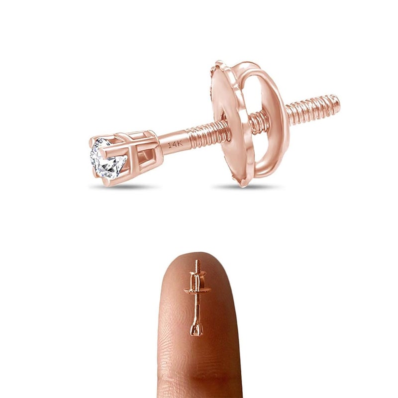 AFFY Mini Micro Natural Diamond Single Stud Screw Back Earring For Her In 14K Solid Rose Gold | Cartilage Diamond Stud Earrings | 1 Piece (0.02Ct) Very Small 1.7Mm, Gift'S For Women - Image 2