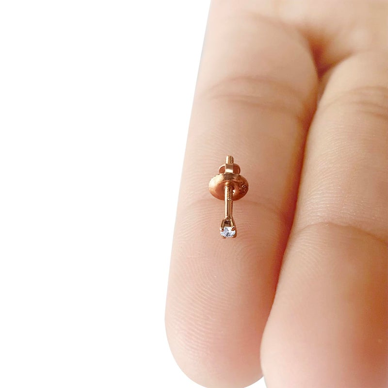 AFFY Mini Micro Natural Diamond Single Stud Screw Back Earring For Her In 14K Solid Rose Gold | Cartilage Diamond Stud Earrings | 1 Piece (0.02Ct) Very Small 1.7Mm, Gift'S For Women - Image 4