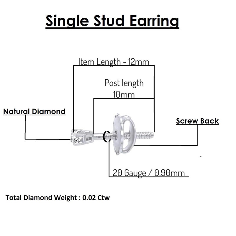 AFFY Mini Micro Natural Diamond Single Stud Screw Back Earring For Her In 14K Solid Rose Gold | Cartilage Diamond Stud Earrings | 1 Piece (0.02Ct) Very Small 1.7Mm, Gift'S For Women - Image 3