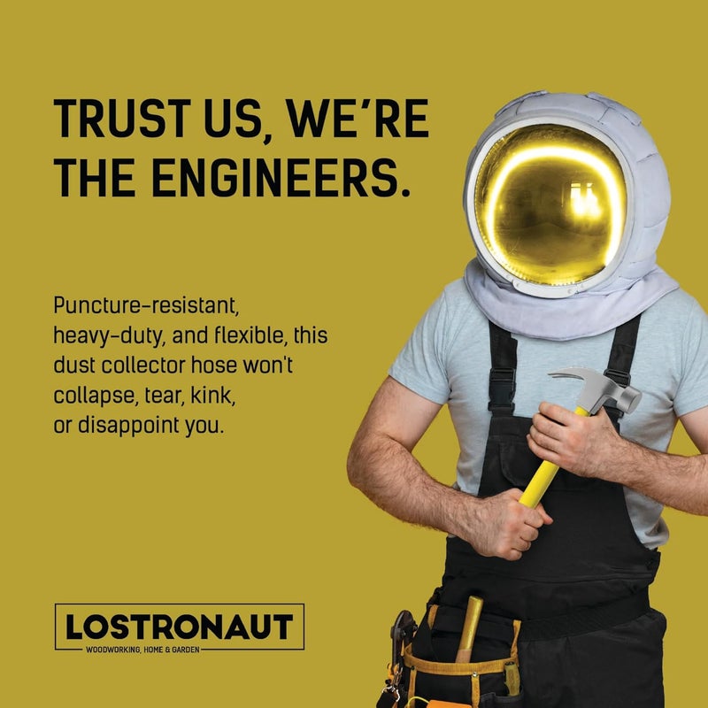 LOSTRONAUT 2.5 Inch x 20 Feet Dust Collection Hose - Heavy Duty, Puncture Resistant, Flexible, Clear PVC Pipe for Extracting Debris, & Fumes - Coated Wire Helix Reinforced - With 2 Stainless Steel Hose Clamps - Image 2