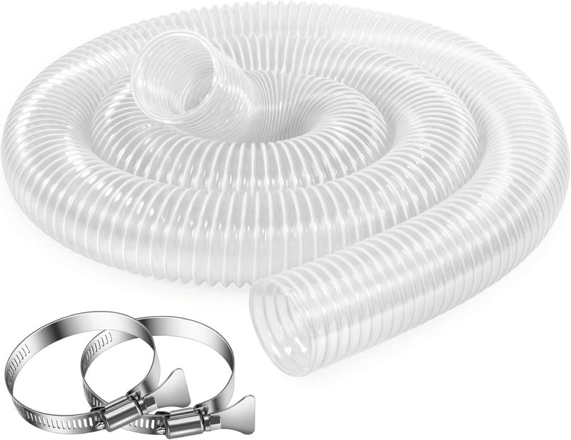 LOSTRONAUT 2.5 Inch x 20 Feet Dust Collection Hose - Heavy Duty, Puncture Resistant, Flexible, Clear PVC Pipe for Extracting Debris, & Fumes - Coated Wire Helix Reinforced - With 2 Stainless Steel Hose Clamps - Image 1