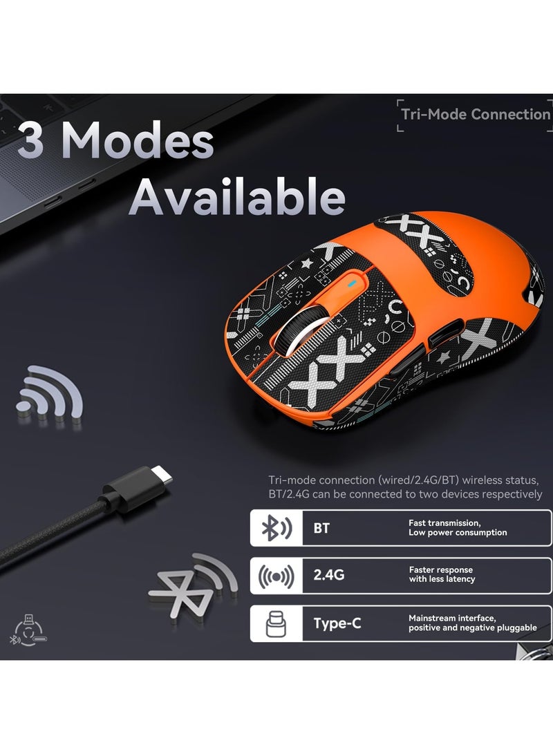 هجوم القرش ماوس الألعاب اللاسلكي ATTACK SHARK X3 – تصميم فائق الخفة 49 جرام – مستشعر بصري 26,000 DPI – اتصال ثلاثي (لاسلكي 2.4GHz، بلوتوث، سلكي) – أزرار قابلة للبرمجة – إضاءة RGB – قبضة مريحة – متوافق مع الكمبيوتر الشخصي، اللابتوب، ماك (البرتقالي) - Image 4