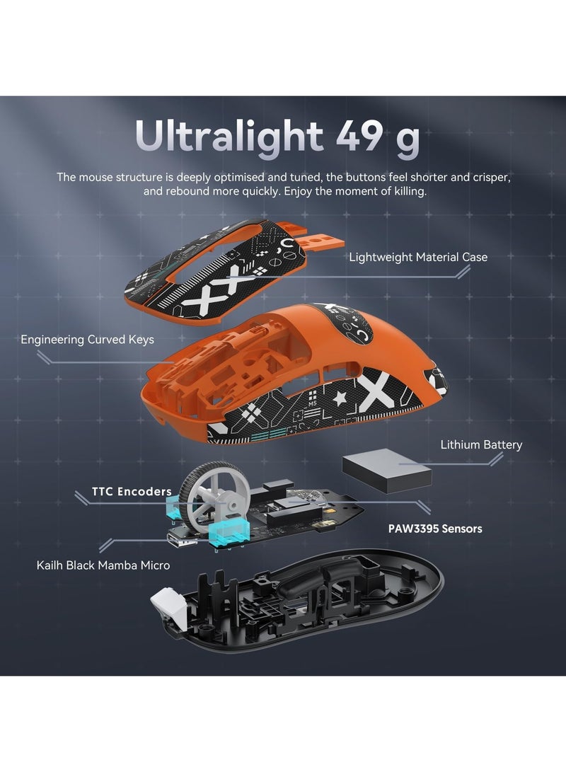 هجوم القرش ماوس الألعاب اللاسلكي ATTACK SHARK X3 – تصميم فائق الخفة 49 جرام – مستشعر بصري 26,000 DPI – اتصال ثلاثي (لاسلكي 2.4GHz، بلوتوث، سلكي) – أزرار قابلة للبرمجة – إضاءة RGB – قبضة مريحة – متوافق مع الكمبيوتر الشخصي، اللابتوب، ماك (البرتقالي) - Image 5