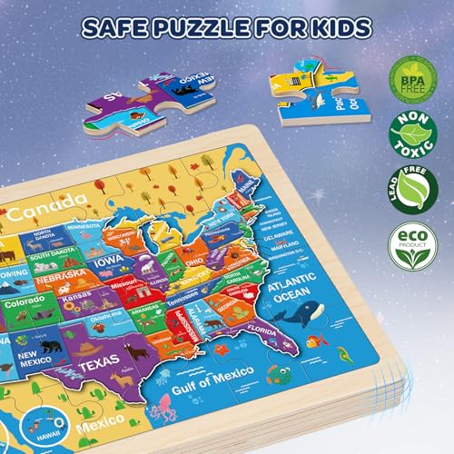 Duchong Puzzles for Kids Ages 46 4 Packs 24 Pcs Wooden Jigsaw Puzzles for Toddlers Ages 24 Preschool Educational Map Puzzle Toys Gifts for 3 4 5 6 Boys Girls - Image 5
