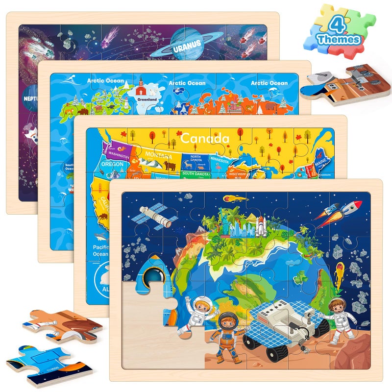 Duchong Puzzles for Kids Ages 46 4 Packs 24 Pcs Wooden Jigsaw Puzzles for Toddlers Ages 24 Preschool Educational Map Puzzle Toys Gifts for 3 4 5 6 Boys Girls - Image 3