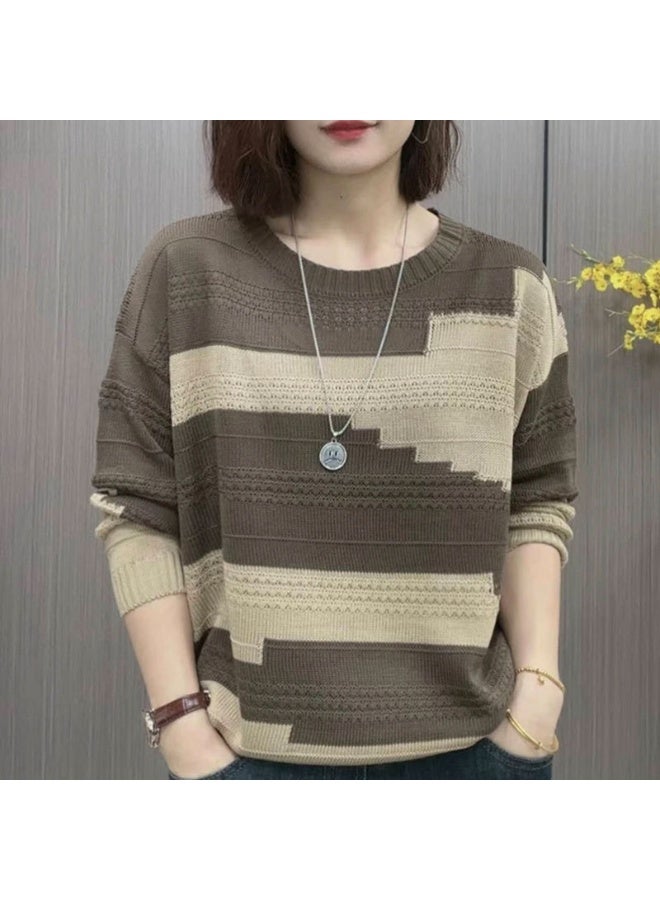 Spring Autumn Women  Round Neck Knitwear Tops Female Long Sleeve Sweater Tops Ladies Korean Loose Casual Jumpers