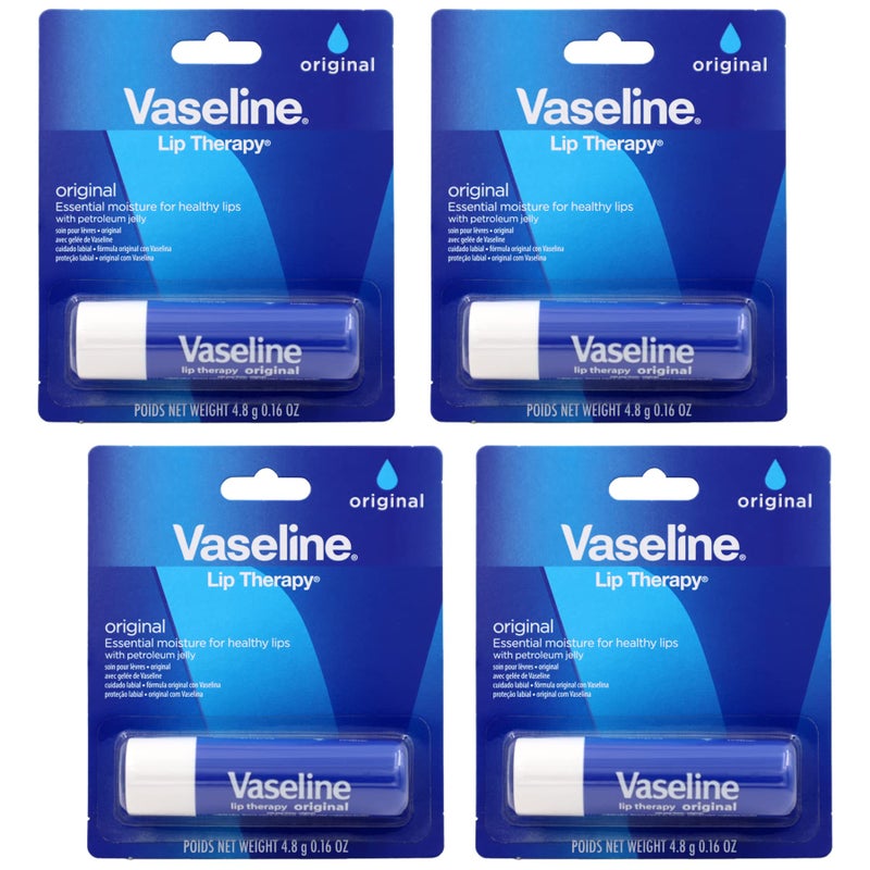Vaseline فازلين للعناية بالشفاه الأصلية، تغذية سريعة المفعول، مثالي للشفاه المتشققة، الجافة، المتصدعة، أو التالفة، بلسم شفاه، 0.16 أونصة (عبوة من 4) - Image 1