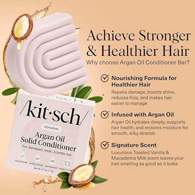 Kitsch ARGAN OIL CONDITIONER BAR Â€“ REPAIRING HAIR CONDITIONER FOR DAMAGED HAIR, ANTI-FRIZZ Â€“ STRENGTHENING, MOISTURIZING HAIR CARE Â€“ PARABEN, SILICONE & SULFATE-FREE Â€“ MADE IN USA - 2.7 OZ - Image 3